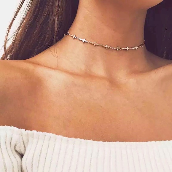 "Always & Forever" Cross Choker Silver Gold Trendy Christian Faith Cute Necklace - Picture 6 of 6